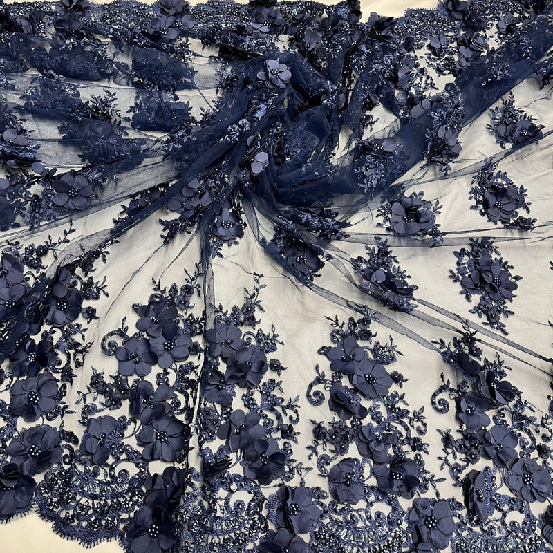 Beaded 3D Floral Lace Fabric