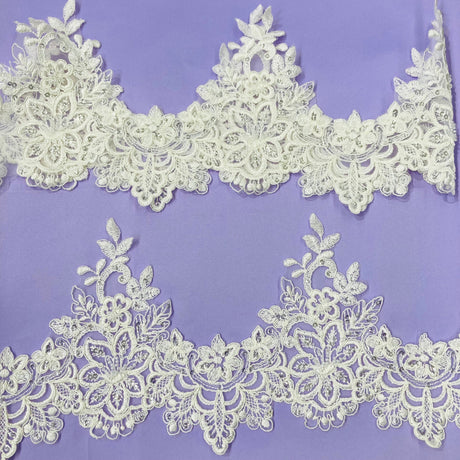 Beaded Corded Lace Trimming White Ivory