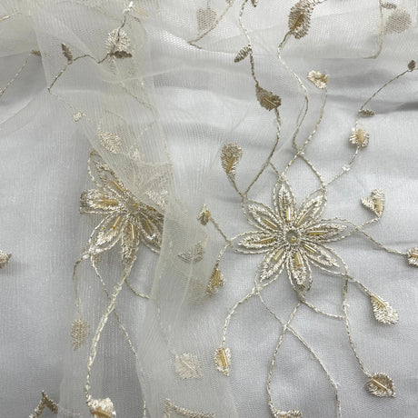 Beaded Lace Fabric on Polyester Net Mesh
