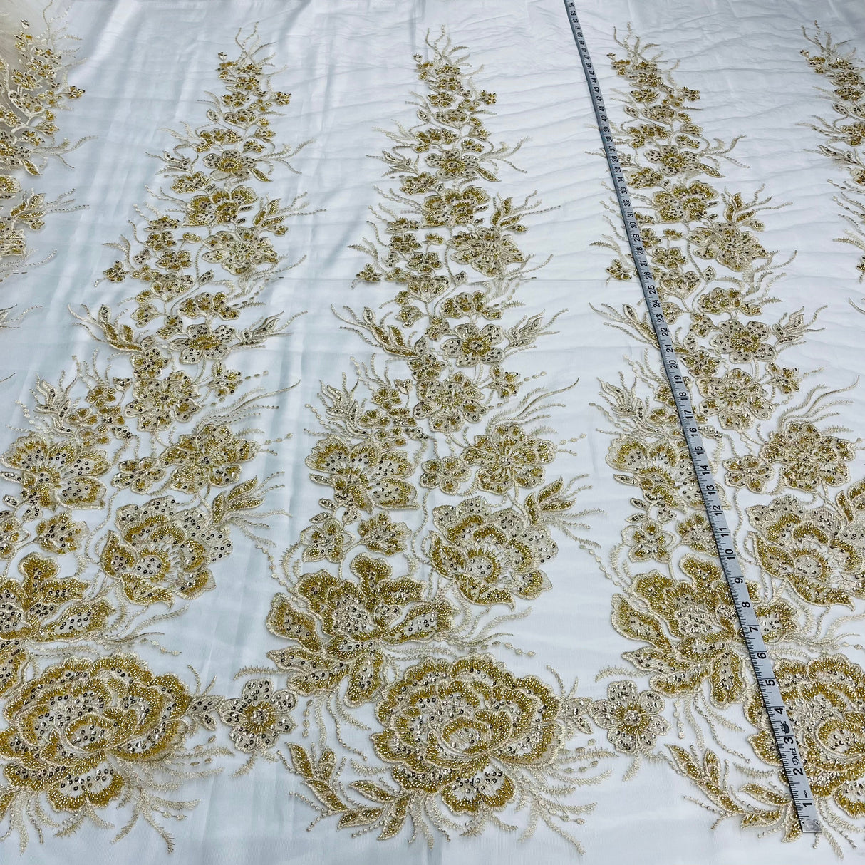 Beaded Lace Fabric Embroidered on Polyester Net Mesh 52"
