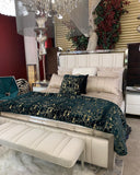 Golden Silver Metallic Faux Fur Blanket/Coverlet/Quilt Fabric - White Scattered Gold Foil, Cal King/Eastern King 104" X 93" (1 Piece)