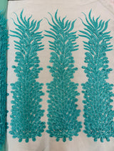 New Vegas Heavy Beaded Feather Design Embroidery Mesh Fabric - Beaded Feather Design, 11" Width, 50" Length (1 Panel)