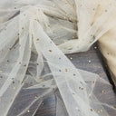 1 Yard Glitter Mesh Fabric with Scattered Rhinestones | 60" Wide | 2 Way Stretch Sparkle Mesh for Gowns, Bridal Wear & Costumes