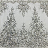 1 Yard Beaded Lace Fabric Embroidered on 100% Polyester Net Mesh, White, Ivory, Gold, and Silver