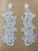 Beaded Corded Floral Lace Applique 100% Polyester Net Mesh 10" x 3.5"