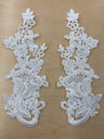Beaded Corded Floral Lace Applique 100% Polyester Net Mesh 10" x 3.5"