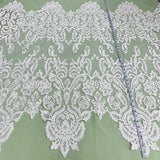 1 Yard Stunning Beaded and Corded Bridal Lace Fabric Embroidered on 100% Polyester Net Mesh White