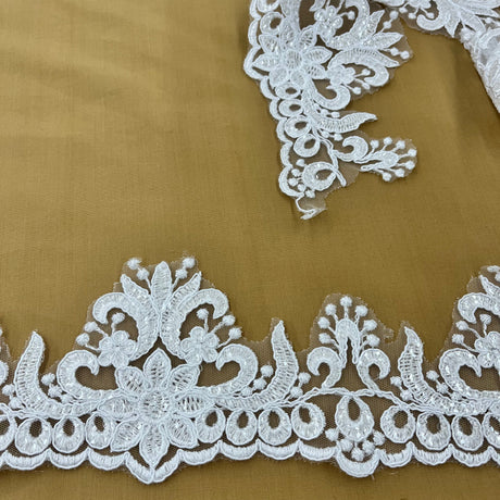 Beaded Corded Floral Lace Trim 3.5"