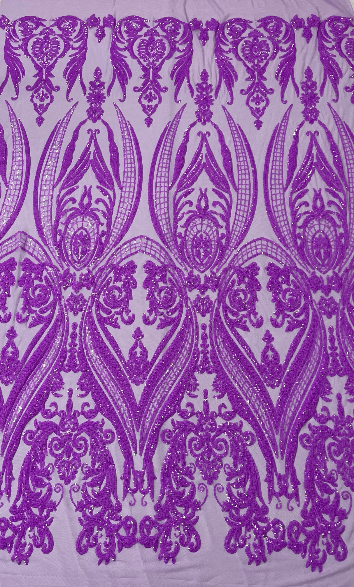 Big Sequin Damask Polyester Fabric - Damask Sequin Mesh, 54" Width (1 Yard)