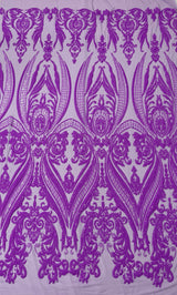 Big Sequin Damask Polyester Fabric - Damask Sequin Mesh, 54" Width (1 Yard)