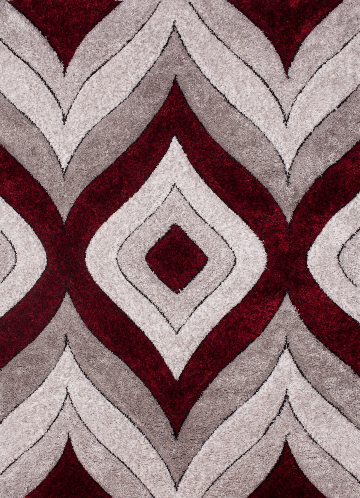 SR-721 Polyester Fabric - Plush Fluffy Shine 3D Geometric Design, Red/Silver/Yellow, 2' X 3", 5' 3" X 7' 5", 7' 6" X 10' 3" (1 Rug)