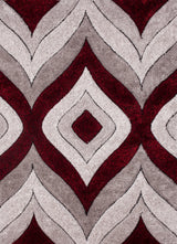 SR-721 Polyester Fabric - Plush Fluffy Shine 3D Geometric Design, Red/Silver/Yellow, 2' X 3", 5' 3" X 7' 5", 7' 6" X 10' 3" (1 Rug)