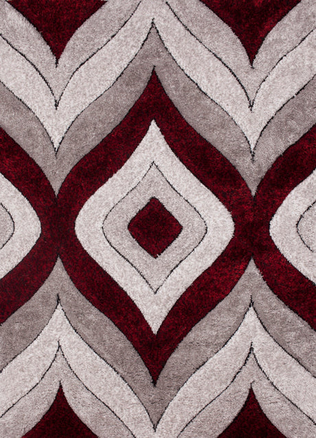 SR-721 Polyester Fabric - Plush Fluffy Shine 3D Geometric Design, Red/Silver/Yellow, 2' X 3", 5' 3" X 7' 5", 7' 6" X 10' 3" (1 Rug)