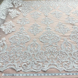 1 Yard Corded Bridal Lace Fabric Embroidered on 100% Polyester Net Mesh