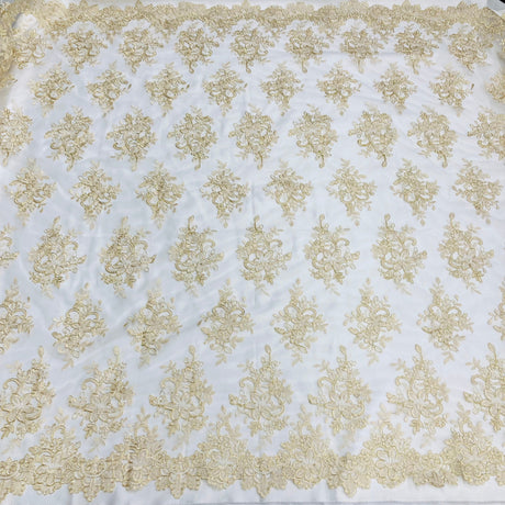 Corded Bridal Lace Fabric - Embroidered Net Mesh, 54" Width (1 Yard)