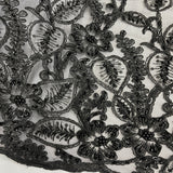 Beaded Corded Lace Fabric on Polyester Net Mesh