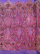 Sea Shell Sequin Damask Polyester Fabric - Iridescent Sequin Damask, 54" Width (1 Yard)
