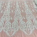 Beaded & Corded Bridal Lace Fabric - Embroidered 100 Percent Polyester Net Mesh, Ivory, Antique Silver, Gold, Silver, White, 58" Width (1 Yard)