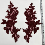 1 Pair Beaded & Corded Floral Lace Applique 100% Polyester Net Mesh 12.5" x 5"