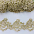Corded Lace Trimming Embroidered On 100 Percent Polyester Net Mesh Fabric - Gold, Ivory With Silver, White With Silver, White, 4" Width (1 Yard)
