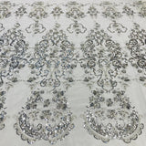1 Yard Beaded Lace Fabric Embroidered on 100% Polyester Net Mesh Off White