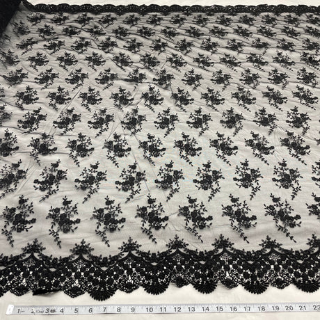 Embroidered Lace Fabric on Polyester Net Mesh