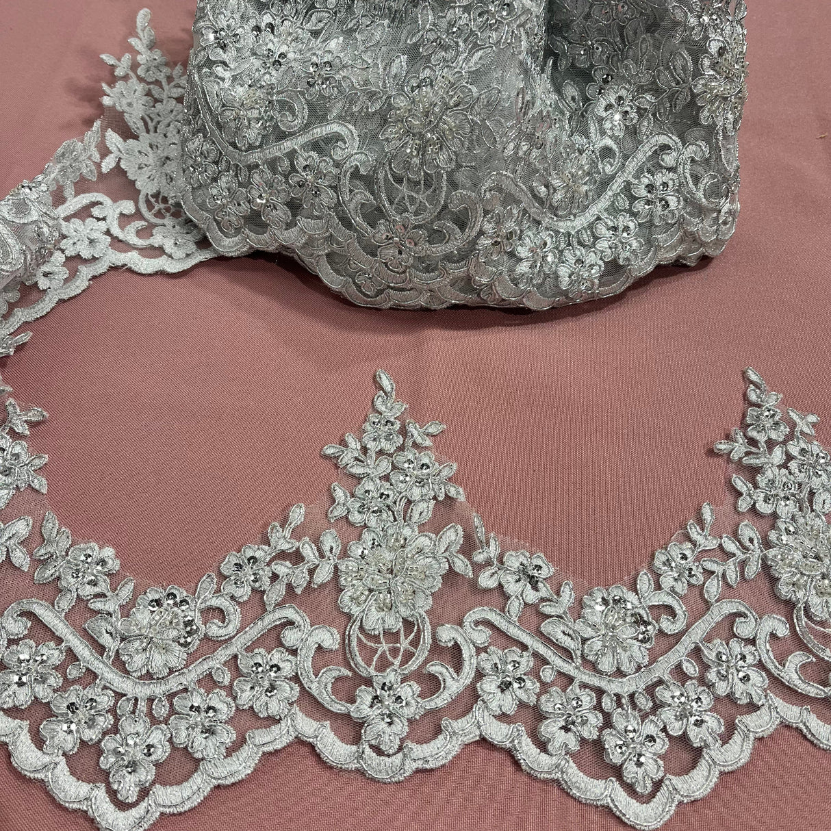 Beaded Corded Floral Lace Trimming