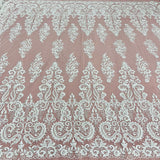 1 Yard Exquisite Beaded Lace Fabric Embroidered on Polyester Net Mesh