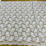 1 Yard Elegant Beaded and Corded Lace Fabric Embroidered on 100% Polyester Net Mesh White