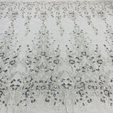 1 Yard Ivory Beaded Lace Fabric Embroidered on 100 Percent Polyester Net Mesh 52 Inch Width
