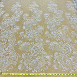 1 Yard Exquisite Beaded Lace Fabric Embroidered on Polyester Net Mesh White Ivory and Blush