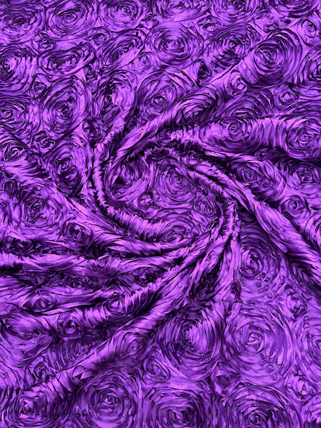 Rosette 3D Satin Polyester Fabric - 3D Rosette Design, 54" Width (1 Yard)