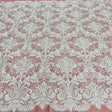 Beaded Lace Fabric Embroidered On 100 Percent Polyester Net Mesh - Off White, White Floral Sequin Embroidery, 48" Width (1 Yard)