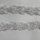 Beaded & Corded Lace Trimming Embroidered On 100 Percent Polyester Net Mesh Fabric - Metallic Gold, Ivory With Silver, White, 2" Width (1 Yard)