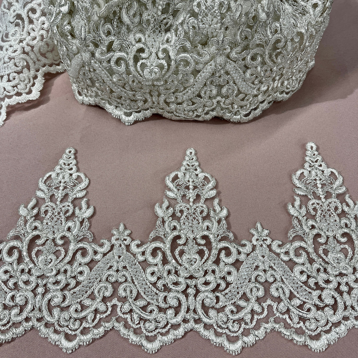 Beaded Corded Lace Trim on Polyester Organza 6"