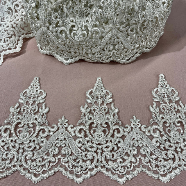 Beaded Corded Lace Trim on Polyester Organza 6"
