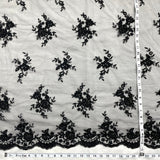 1 Yard Luxurious Beaded & Corded Bridal Lace Fabric Embroidered on Polyester Net Mesh – 54"