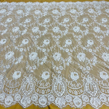 Beaded Chantilly Floral Lace White