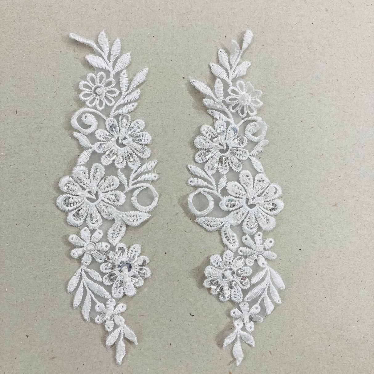 Beaded Lace Applique Ivory White