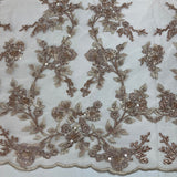 Beaded Lace Fabric on Polyester Net Mesh 54"