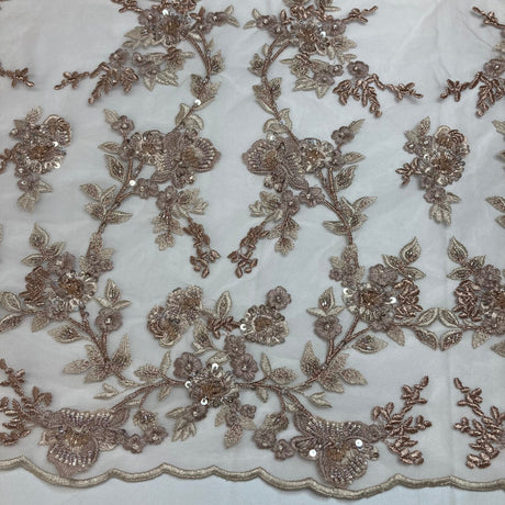 Beaded Lace Fabric on Polyester Net Mesh 54"