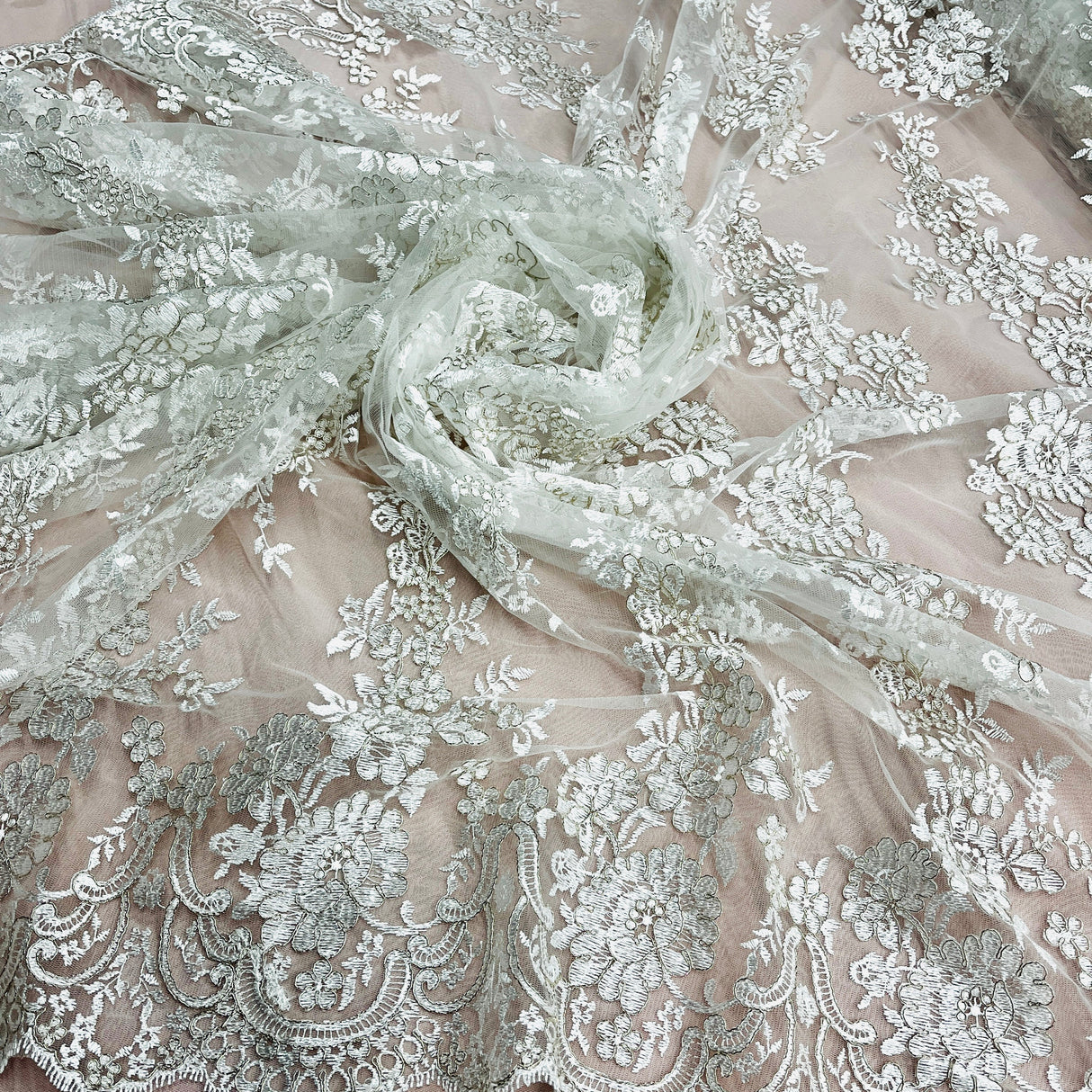 Corded Bridal Lace Fabric 54" Polyester Net Mesh