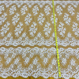 1 Yard Ivory Beaded and Corded Bridal Lace Fabric Embroidered on Polyester Net Mesh 51 Inch Width