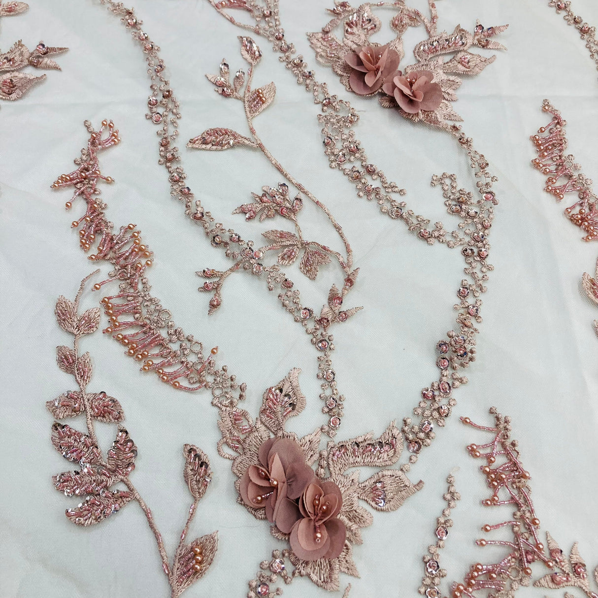 Beaded 3D Floral Lace Mesh