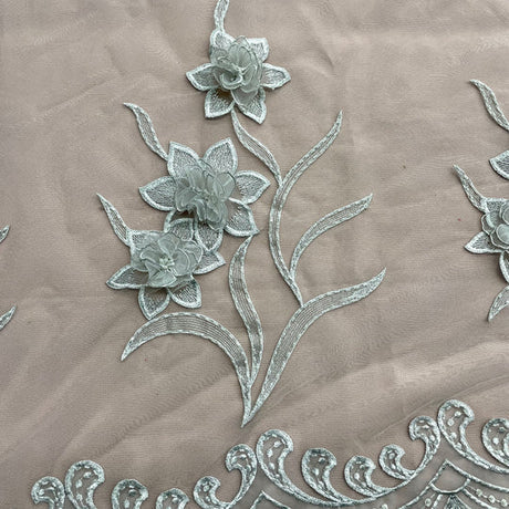 1 Yard Beaded 3D Floral Lace Fabric Embroidered on 100% Polyester Net Mesh Gold 52" Wide