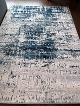 Tess 913 Blue Polyester Area Rug - Blue, Machine Made, Made In Turkey (5' 3" X 7' 4")