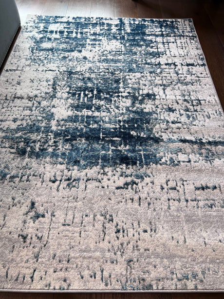 Tess 913 Blue Polyester Area Rug - Blue, Machine Made, Made In Turkey (5' 3" X 7' 4")