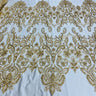 1 Yard Stunning Beaded and Corded Bridal Lace Fabric Embroidered on 100% Polyester Net Mesh White
