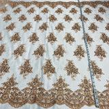 1 Yard Glamorous Beaded and Corded Lace Fabric Embroidered on 100% Polyester Net Mesh White