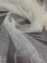 Glitter Mesh Fabric with Scattered Rhinestones